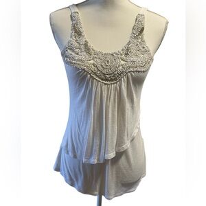 Charlotte Russe White Crochet Sequin Festival Tank Top Boho Layering Cami Small
